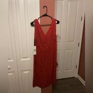 Calvin Klein Cherry Red V-Neck Glitter Sleeveless Dress. Size 14. *Brand new